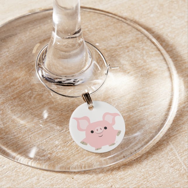 Cute Shorty Cartoon Pig Wine Charm (In Situ)