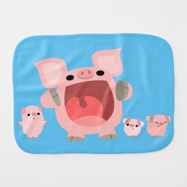 Cute Shouting Cartoon Pigs Burp Cloth (Front Horizontal)
