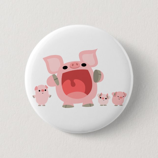 Cute Shouting Cartoon Pigs Button Badge (Front)