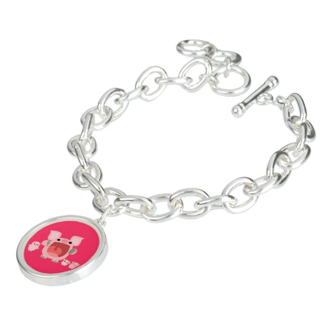 Cute Shouting Cartoon Pigs Charm Bracelet (Side)