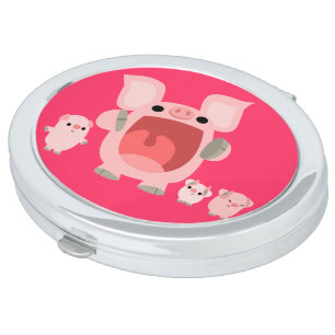Cute Shouting Cartoon Pigs Compact Mirror