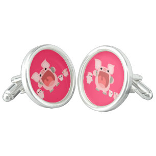 Cute Shouting Cartoon Pigs Cufflinks
