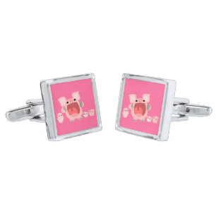 Cute Shouting Cartoon Pigs Cufflinks