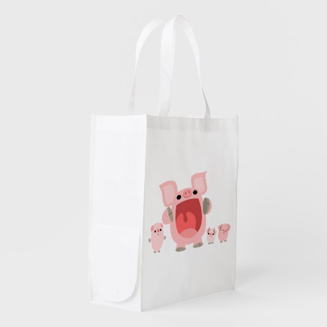 Cute Shouting Cartoon Pigs Reusable Bag (Front Side)