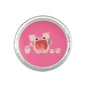 Cute Shouting Cartoon Pigs Ring (Front)