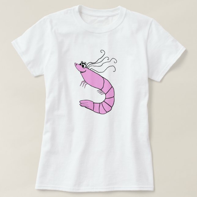 Cute Shrimp Cartoon T-Shirt (Design Front)