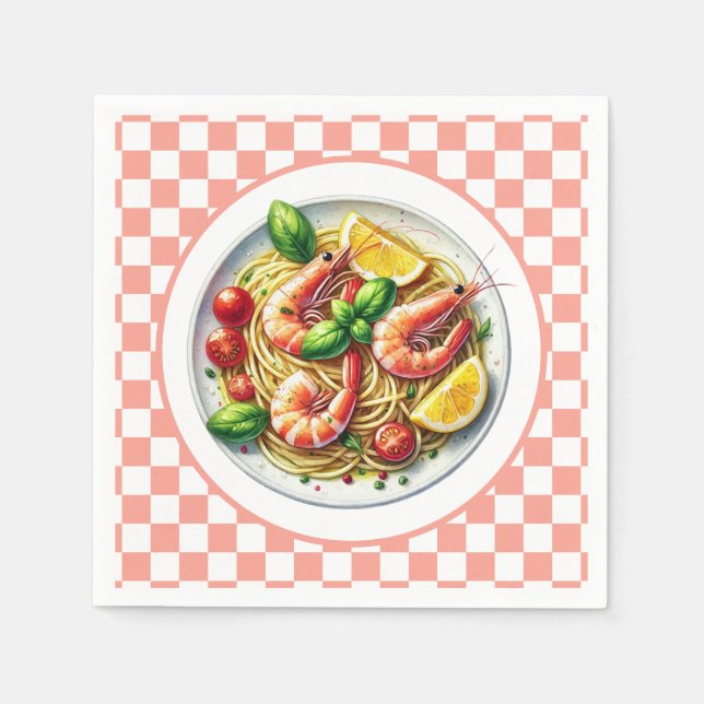 Cute shrimp pasta lovers dinner napkins (Front)
