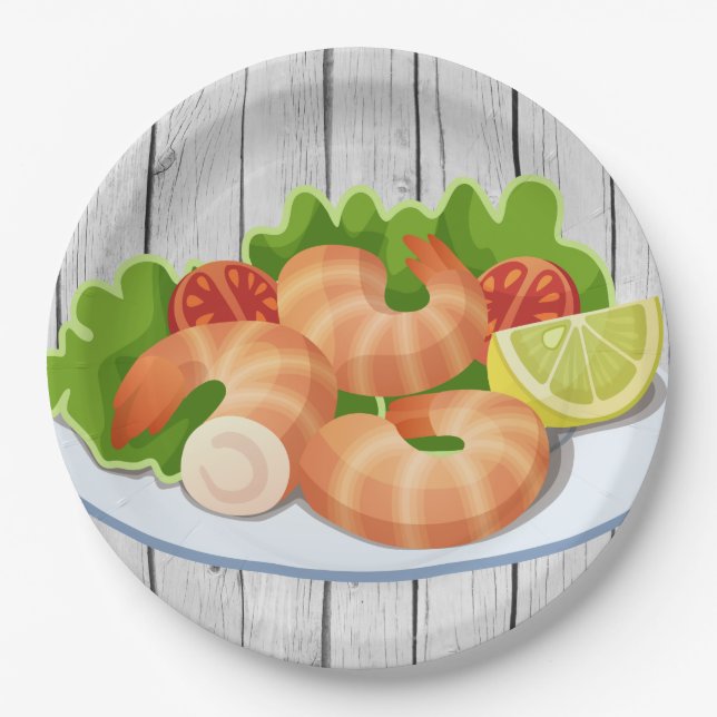 Cute shrimp seafood party paper plates (Front)