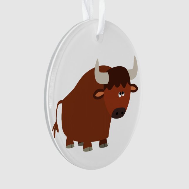 Cute Shy Cartoon Bull Acrylic Ornament (Front)