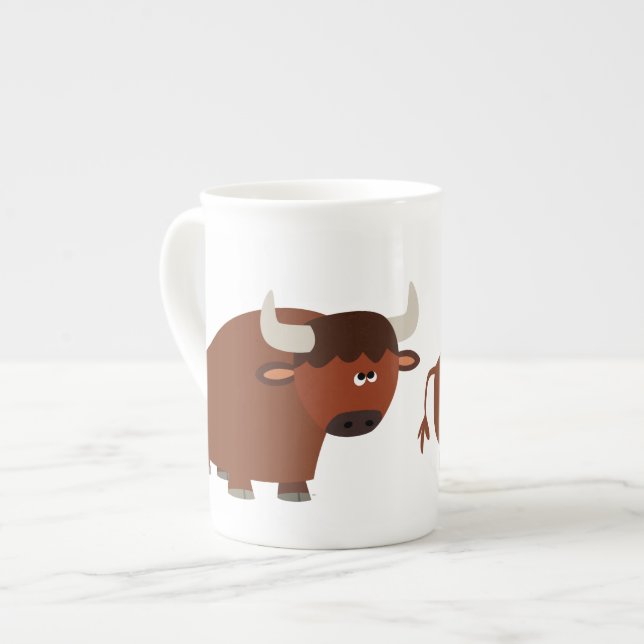 Cute Shy Cartoon Bull China Mug (Front Left)