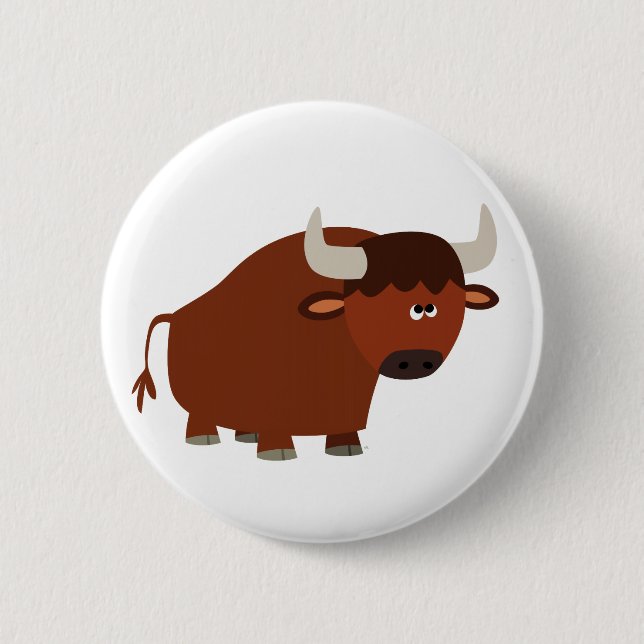 Cute Shy Cartoon Bull Pinback Button (Front)