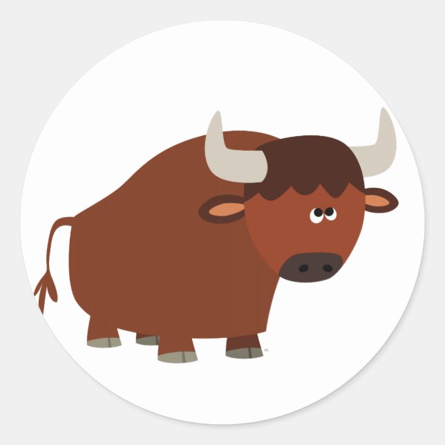 Cute Shy Cartoon Bull Sticker (Front)
