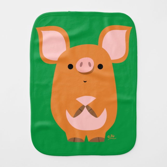 Cute Shy Cartoon Pig Burp Cloth (Front)