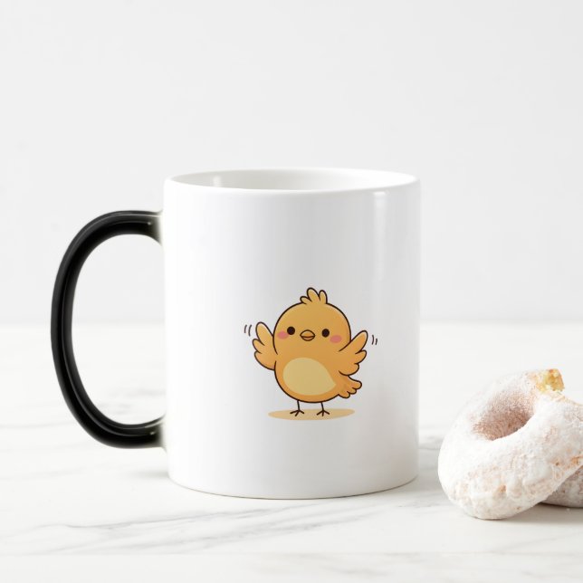 Cute Shy Chick Minimal Cartoon Color Morph Mug (With Donut)