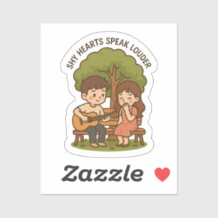 Cute Shy Love Guitar Couple Sticker