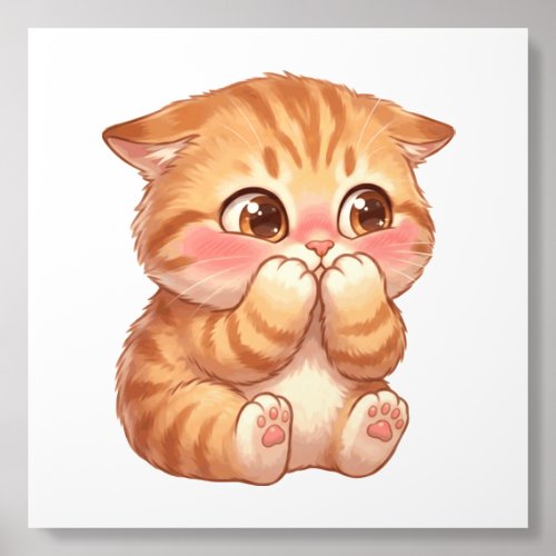 Cute Shy Orange Kitten Blushing Canvas Wall Art Acrylic Photo Tile