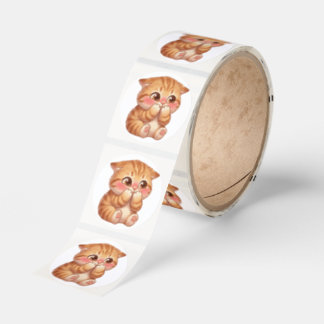 Cute Shy Orange Kitten Blushing Canvas Wall Art Classic Round Sticker
