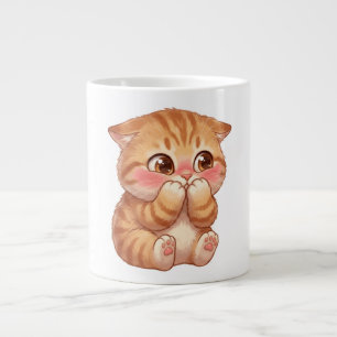 Cute Shy Orange Kitten Blushing Canvas Wall Art Giant Coffee Mug