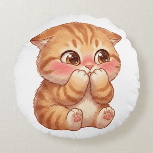 Cute Shy Orange Kitten Blushing Canvas Wall Art Round Pillow