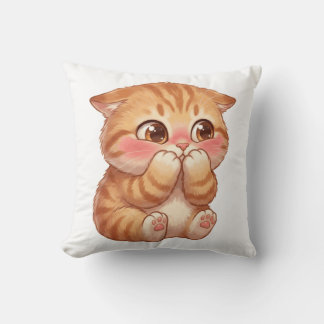Cute Shy Orange Kitten Blushing Canvas Wall Art Throw Pillow