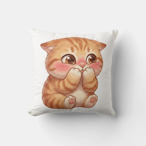 Cute Shy Orange Kitten Blushing Canvas Wall Art Throw Pillow