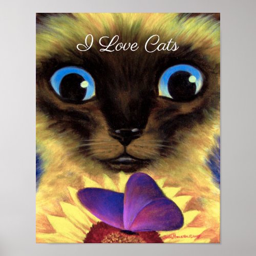 Cute Siamese Butterfly I Love Cats Custom Painting Poster