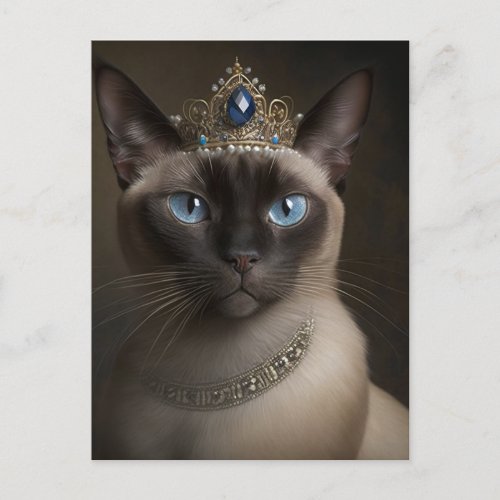 cute Siamese cat blue eyes and blue jewel crown Postcard