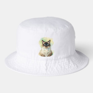 Cute Siamese Cat Blue Eyes Watercolor Pet Art Bucket Hat