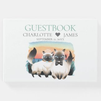 Cute Siamese Cat Bride Groom Couple Wedding Guest Book