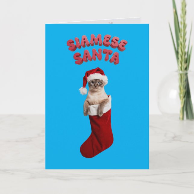 Cute Siamese Cat Christmas Holiday Card (Front)