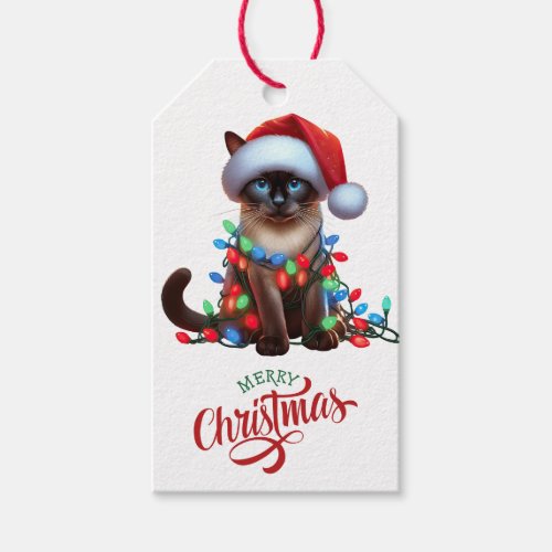 Cute Siamese Cat Christmas Lights Gift Tags