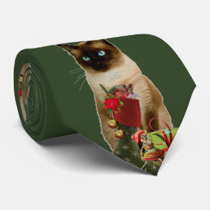 Cute Siamese Cat Christmas Tie