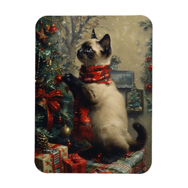 Cute Siamese Cat Christmas Vintage Flexible Magnet (Vertical)