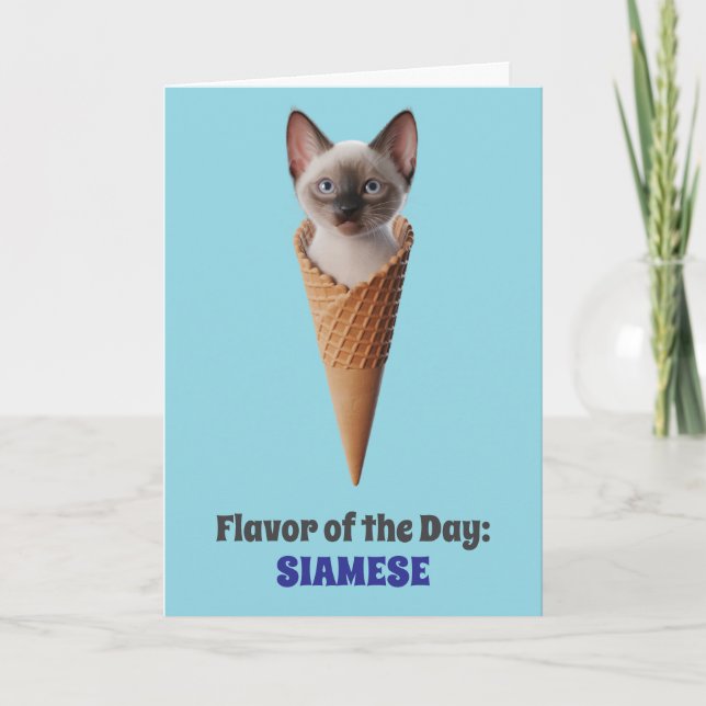 Cute Siamese Cat Cone Greeting Card (Front)