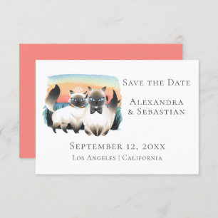 Cute Siamese Cat Couple Save The Date Wedding Invitation