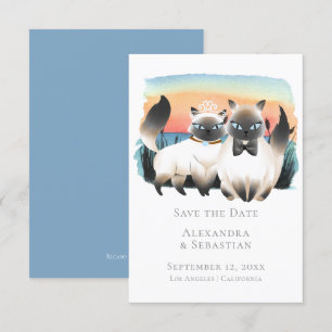 Cute Siamese Cat Couple Save The Date Wedding Invitation