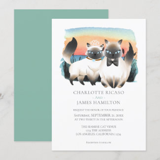 Cute Siamese Cat Couple Wedding Personalized Invitation