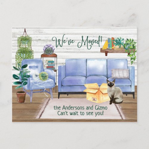 Cute Siamese Cat Cozy New Home Address      Announcement Postcard