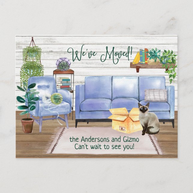 Cute Siamese Cat Cozy New Home Address      Announcement Postcard (Front)