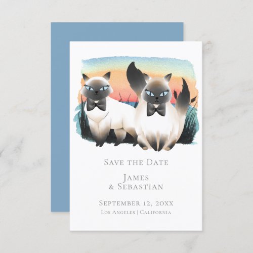 Cute Siamese Cat Gay Couple Save The Date Wedding Invitation