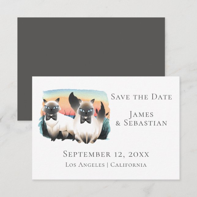 Cute Siamese Cat Gay Couple Save The Date Wedding Invitation (Front/Back)