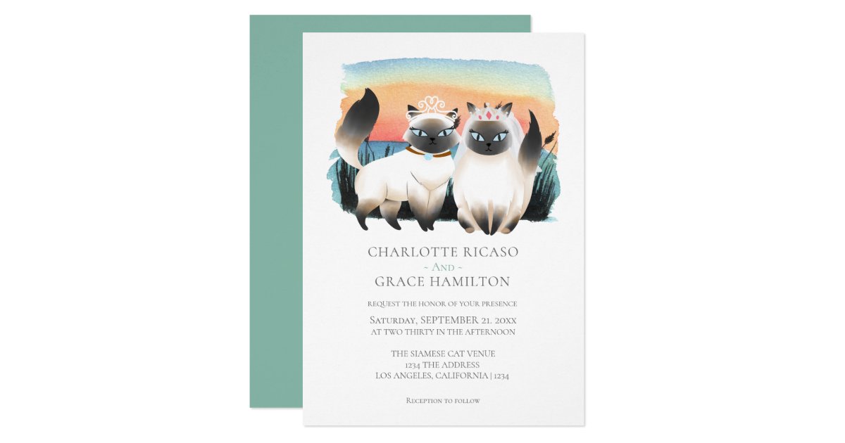 Cute Siamese Cat Gay Couple Wedding Personalized Invitation