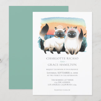 Cute Siamese Cat Gay Couple Wedding Personalized Invitation