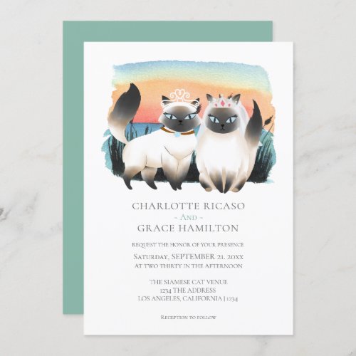 Cute Siamese Cat Gay Couple Wedding Personalized Invitation