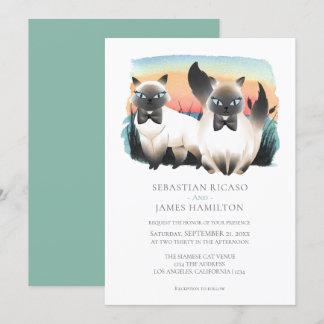 Cute Siamese Cat Gay Couple Wedding Personalized Invitation