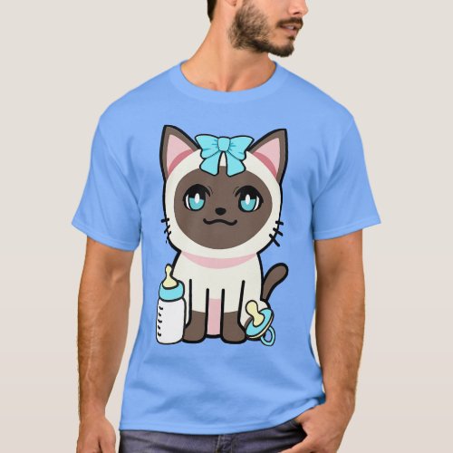 Cute siamese cat Gender reveal its a boy T_Shirt