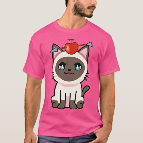 Cute siamese cat has an apple and arrow on head T_Shirt