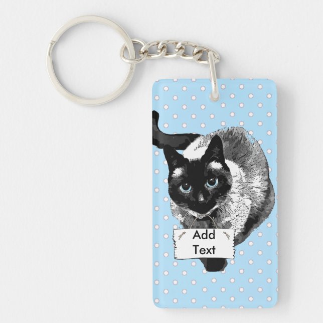 Cute Siamese Cat Holding Blank Sign Keychain (Front)