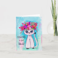 Cute Siamese Cat Illustration Pink Blue Fun Quote  Card