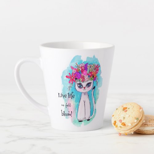 Cute Siamese Cat Illustration Pink Blue Fun Quote Latte Mug